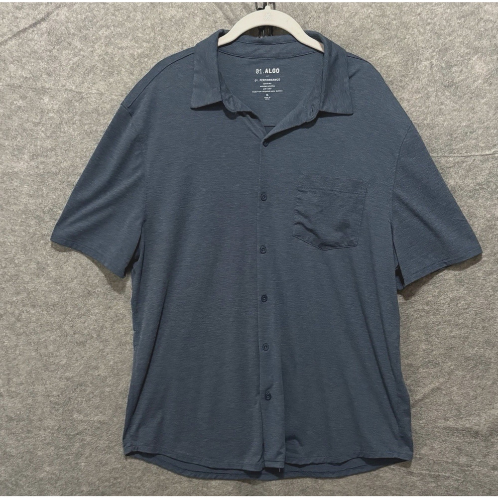 01.Algo Performance Polo Shirt Mens XL Blue Heathered Quick Dry Moisture Wicking